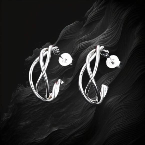 NWT Minimalist Stud Hoop Earrings S925 Sterling Silver Stamped Classic - Picture 7 of 8